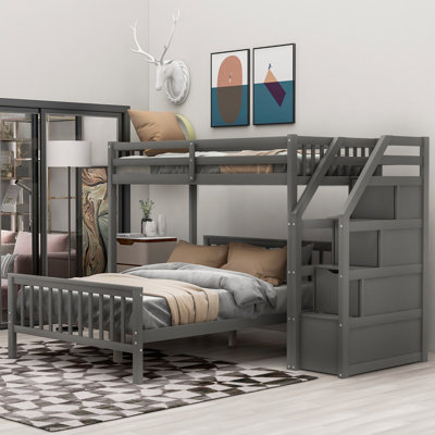 Lit simple mezzanine sur lit double avec escalier, cadre de lit