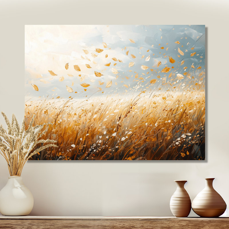 «Meadow Windy Prairie Leaves IV», impression d'art mural en métal sur un pré, H 12 po x l 20 po