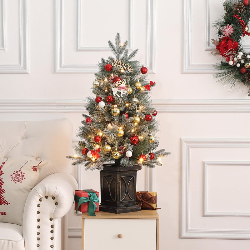 3Ft Christmas Tree Pre-Lit Artificial Christmas Tree With Snowflake Base