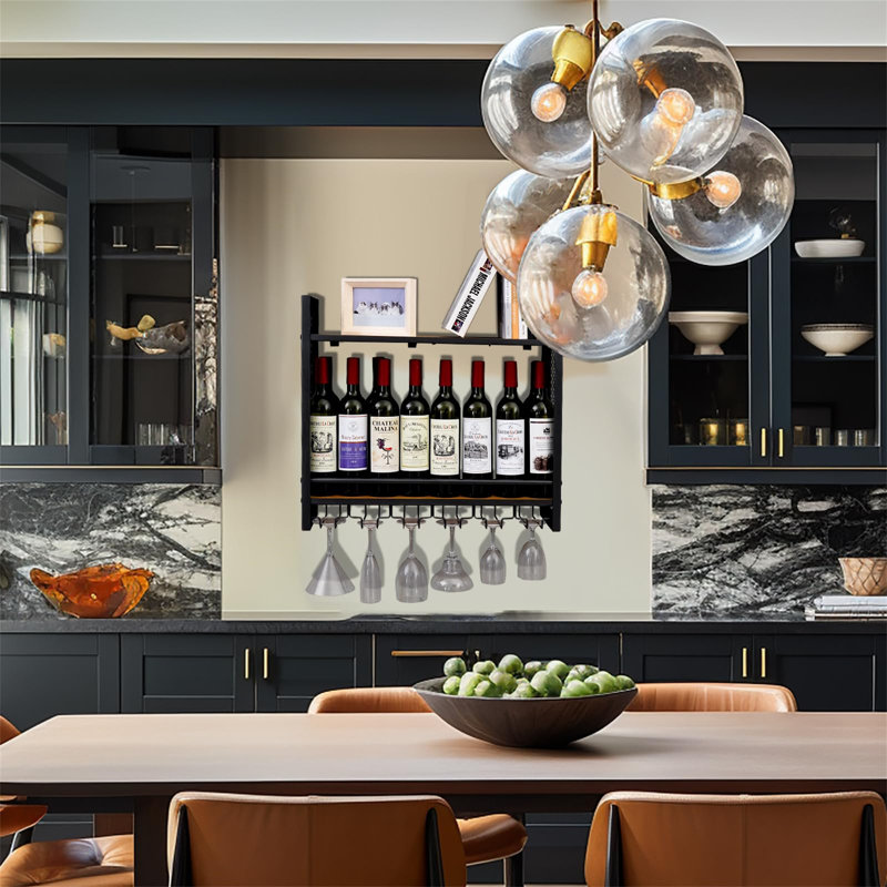 Uma Wall Mounted Wine Bottle & Glass Rack Black