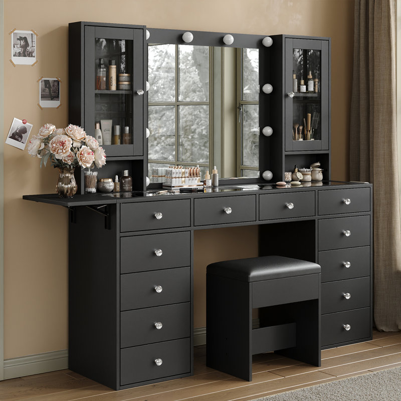 Tamon Dressing Table with Mirror, Black