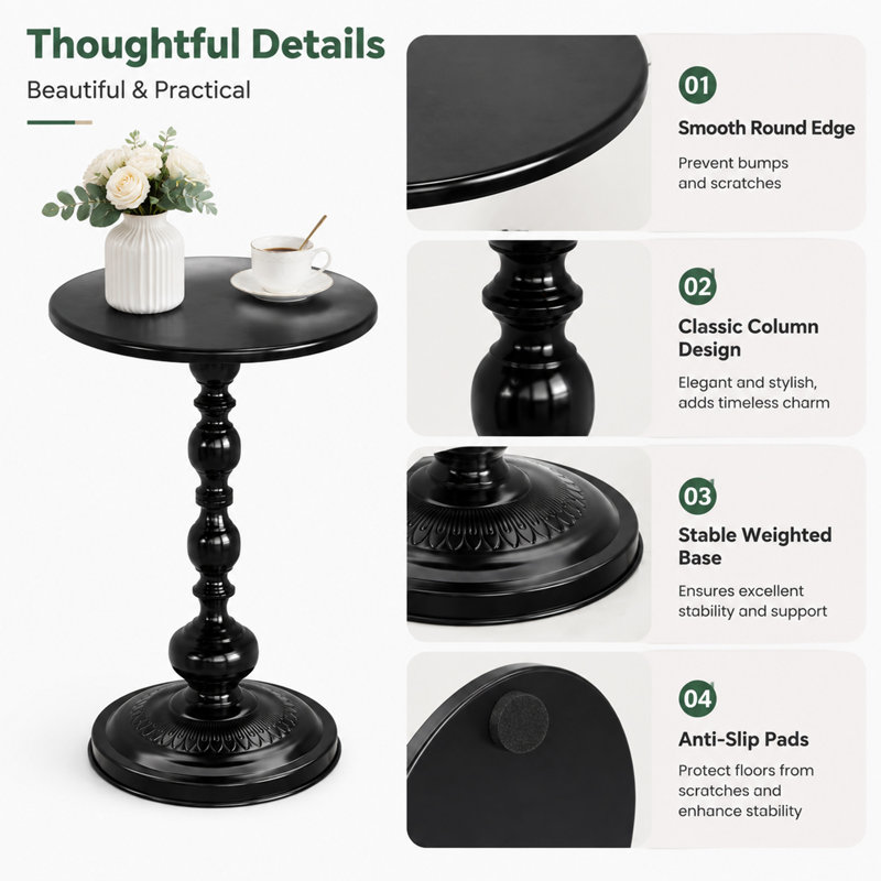 Petite table d'appoint ronde en métal avec base piédestal