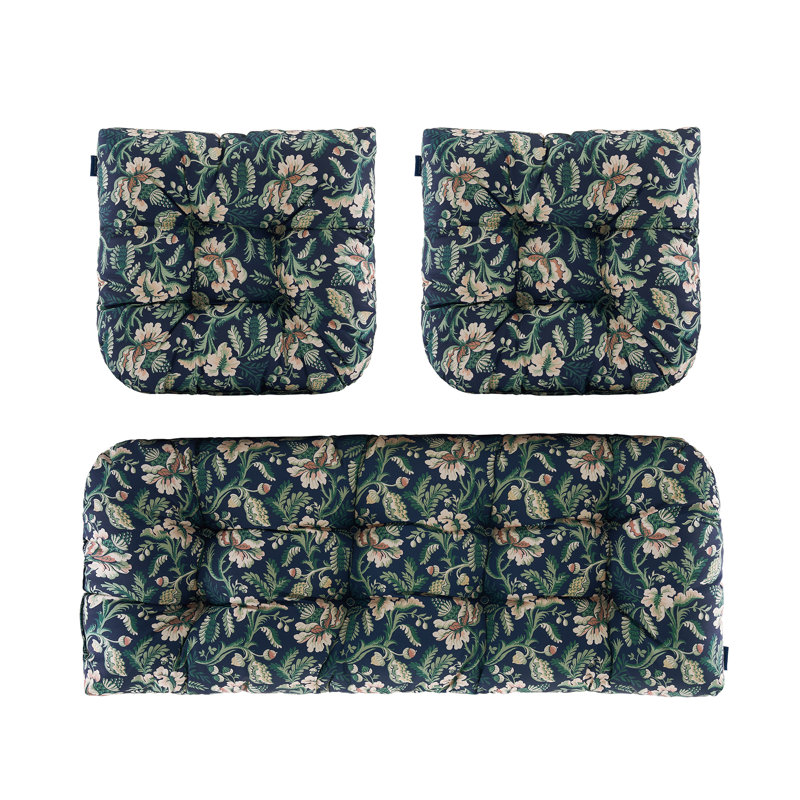 Outdoor 5'' Seat / Back Cushion, Dark Green/Beige Floral