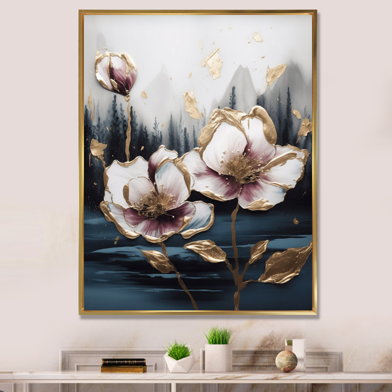 Tulipe rose Cascade III - impression, H 32 po x l 24 po x P 1 po, Cadre flottant doré