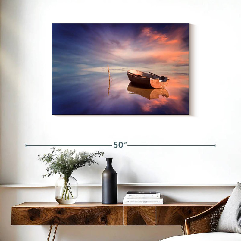Bateau Mehar, reflet du coucher du soleil, H 24 po x l 36 po