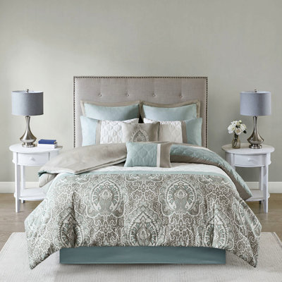 8 Piece King Comforter - Pieced And 2 Decorative Pillows Yellow, Grey, Taupe Hues Euro Shams