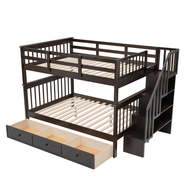 Lit superposé d'escalier avec tiroir et garde-corps, espace de rangement, pieds stables, assemblage facile, teinte essentielle de la chambre à coucher, fonction, cadre, divisible en deux lits,