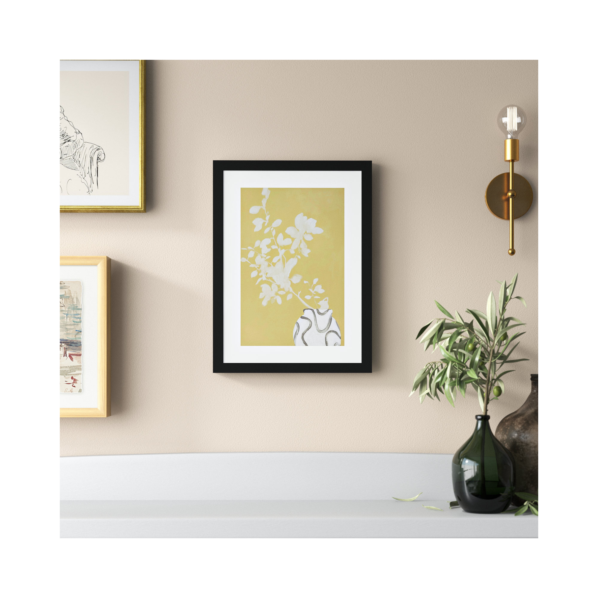 Vanilla and Yellow Flower Vase by Design Fabrikken - Single Picture Frame, 17" H x 13" W x 1" D, Gray