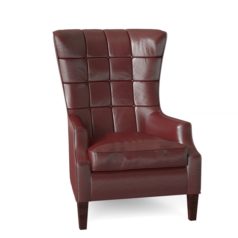 Gallin Leather Tufted Wingback Chair, Outsider Raven Genuine Leather, Mahogany