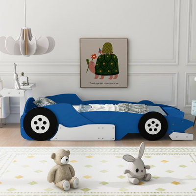 Race Car-Shaped Platform Bed With Wheels