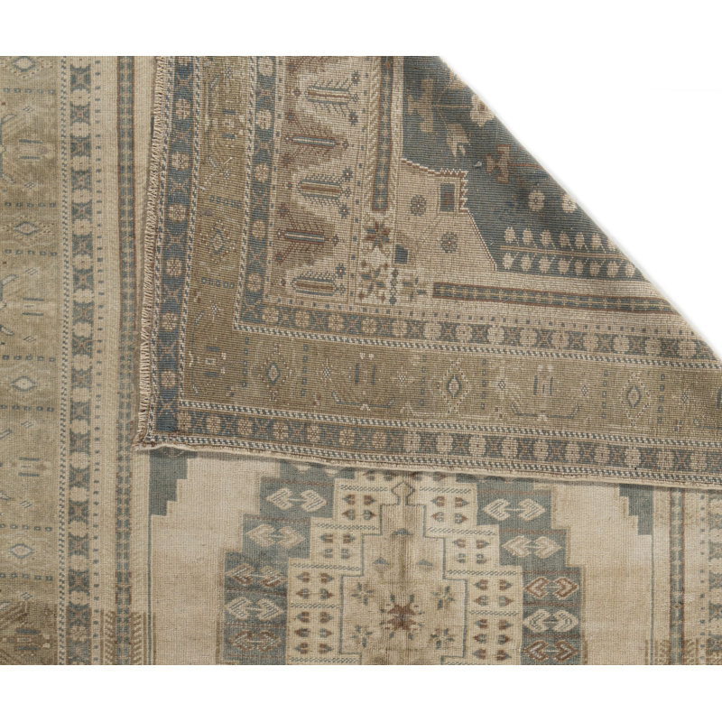 Tapis turc vintage en laine noué à la main beige style Oushak rétro circa 1940 5 pi 7 po x 10 pi 2 po