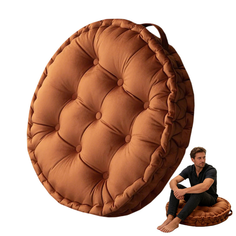 23.6" Round Solid Meditation Cushion, Thick Floor Pillow for Yoga & Tatami, Orange