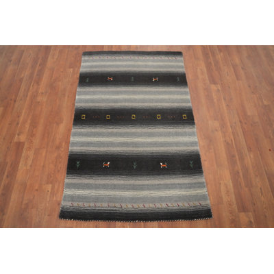 Tapis élégant fait à la main de style Gabbeh 3 x 5 avec des motifs géométriques subtils