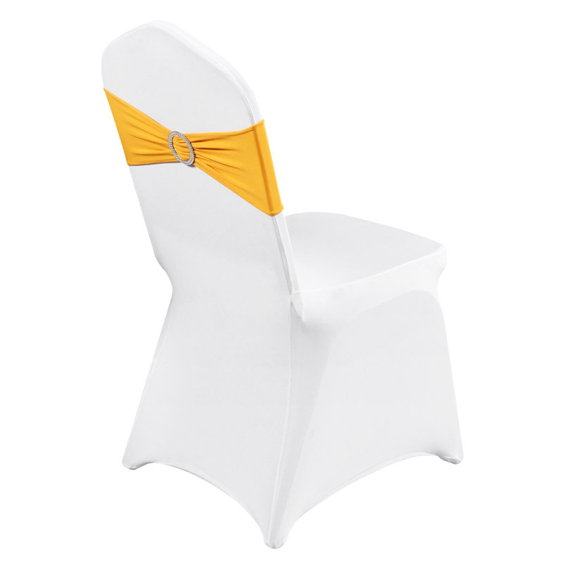 Stretch Spandex Housse de chaise pliante avec écharpes 50 ensembles housses dorées et blanches lavables pour un banquet de mariage