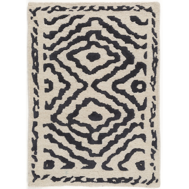 Tapis noir / brun clair en laine tissé à la main Sala, Rectangle 2 pi x 3 pi