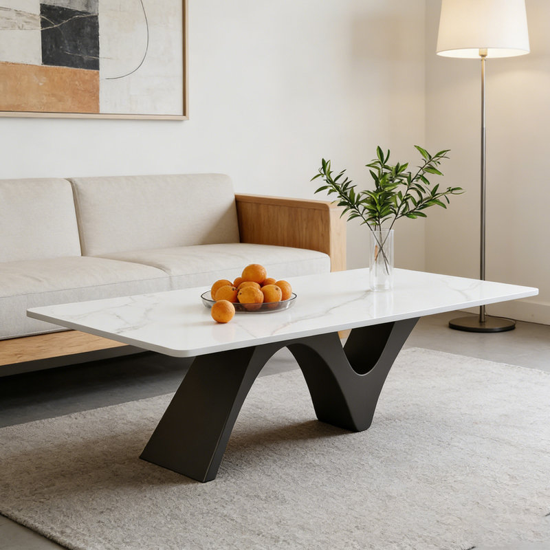 Table basse Modern, H 15,74 po x L 51,18 po x l 27,55 po, Blanc / gris clair, Noir