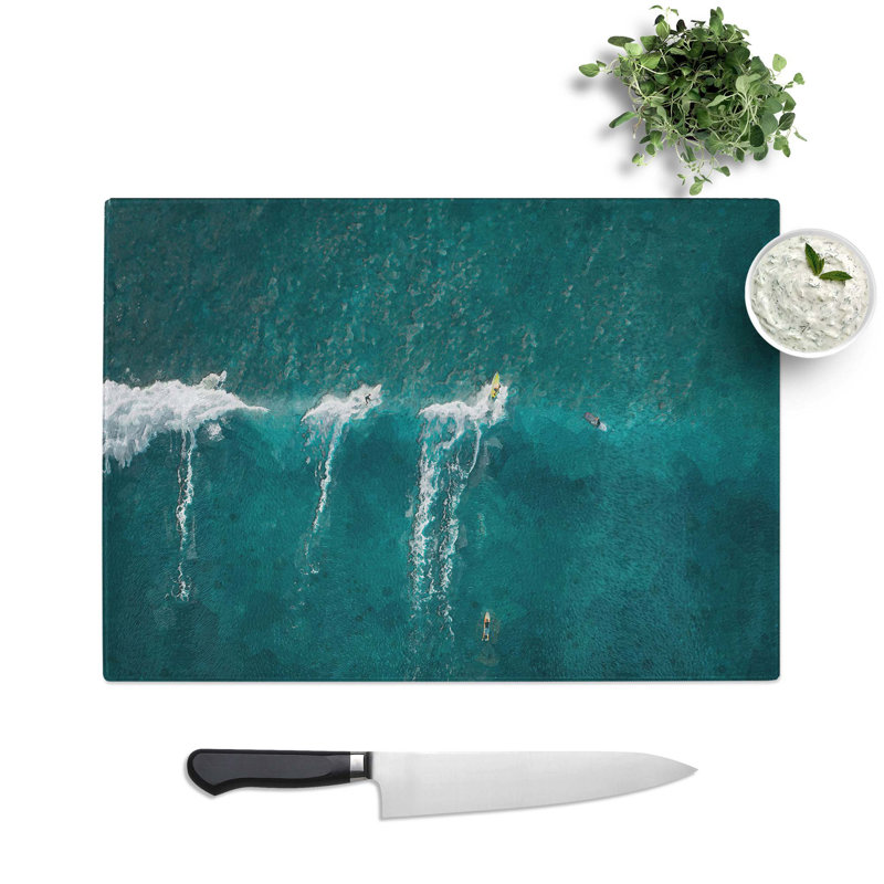 Tempered Glass Surfing a Wave in Hawaii Chopping Board, 39 cm W x 28.5 cm L