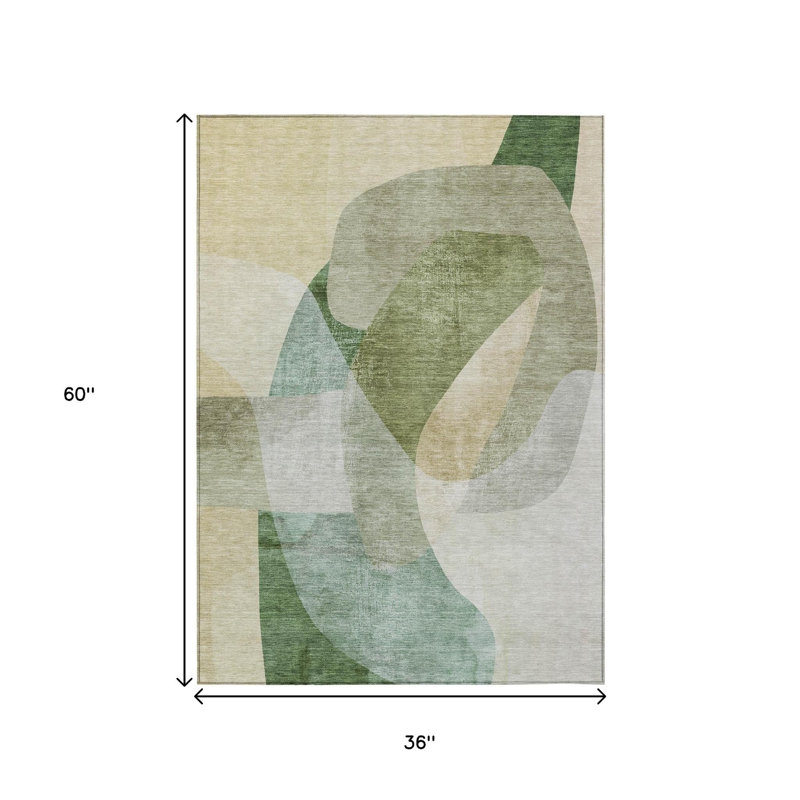 Tapis extérieur lavable abstrait vert artichaut 3 'x 5' taupe