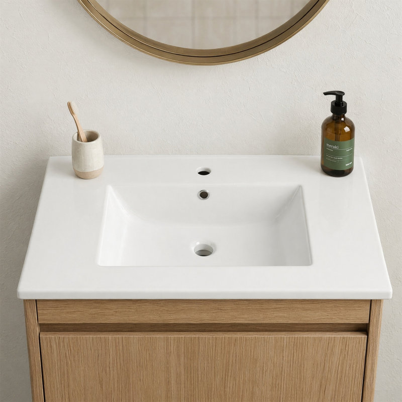 30" x 18.5" Glossy White Ceramic Drop-In Sink, Single Hole, Rectangle, Overflow