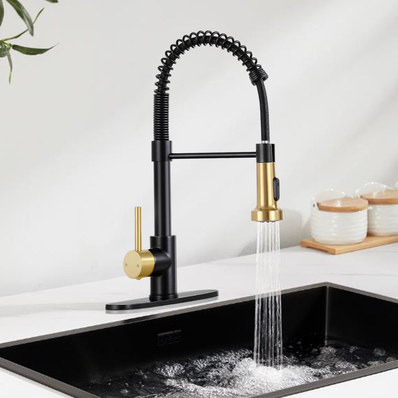 Single Handle Pull-Down Spray Kitchen Faucet - Dual Mode Setting, 1 Or 3 Hole Kitchen Sink Faucet., Brushed Gold/Black