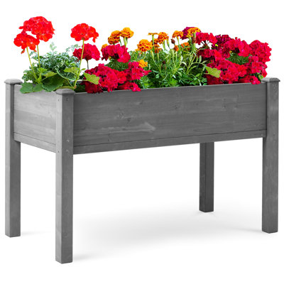 Lit de jardin surélevé extérieur 48 x 24 x 30 pouces, bois massif gris pour la plantation d'herbes, de fruits et de fleurs, capacité de 300 lb, traitement à base d'eau, jardinière surélevée de conception ergonomique avec pieds, culture du bois