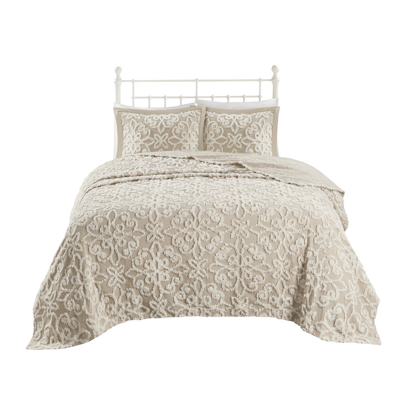 3 Piece Tufted Cotton Bedspread Set Taupe King/Cal King