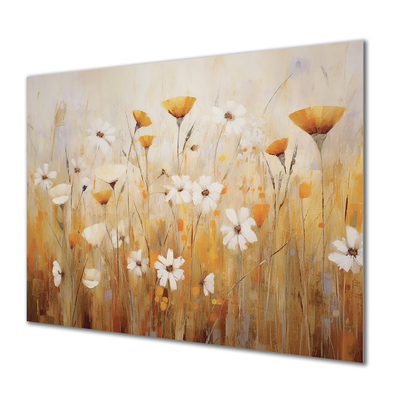 Décoration murale blanche fleur blanche à champ de blé II - Fleurs sauvages, H 16 po x l 32 po x P 1 po