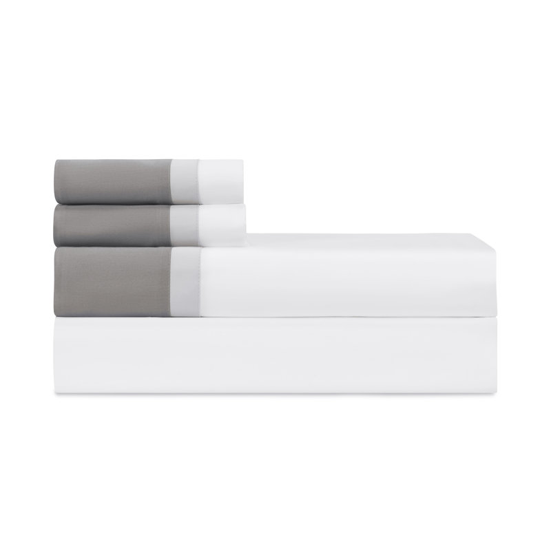 Borders Sateen Sheet Set, King, White/Pebble/Chrome