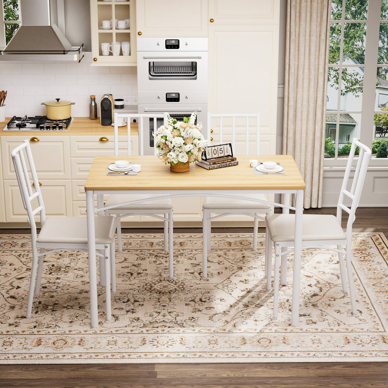 Ensemble de table de salle à manger, table de bar avec 4 bancs de salle à manger, comptoir de table de cuisine avec chaises, table de petit déjeuner industrielle pour la cuisine, salon, salle de fête