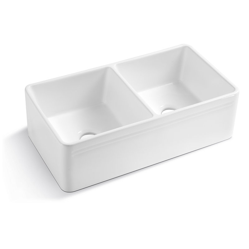 Évier de cuisine à double cuve en céramique blanche 33 x 18 Topcraft