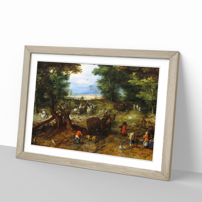 A Woodland Road with Travellers by Pieter Bruegel the Elder - Picture Frame Painting, Oak Framed, 48cm H x 65cm W x 2cm D