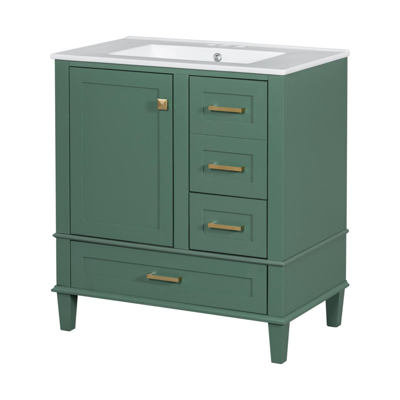 Meuble-lavabo autoportant 30 po, Vert, Or