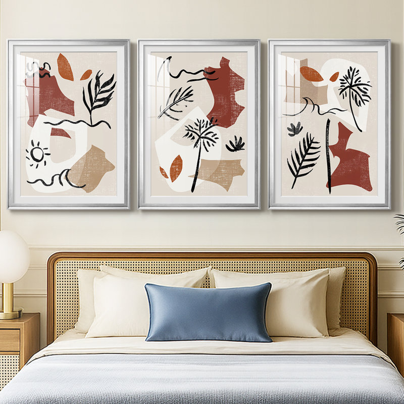 Soft Palms IV - reproduction encadrée de qualité supérieure sur mesure mat - 3 pièces, Argent argent, H 15 po x l 19 po