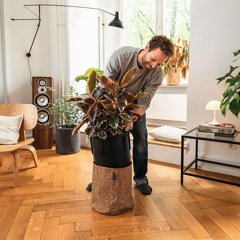  TRENDCOVER Cork Indoor Self-watering Round Planter with Pure Mineral Plant Substrate and Water Level Indicator