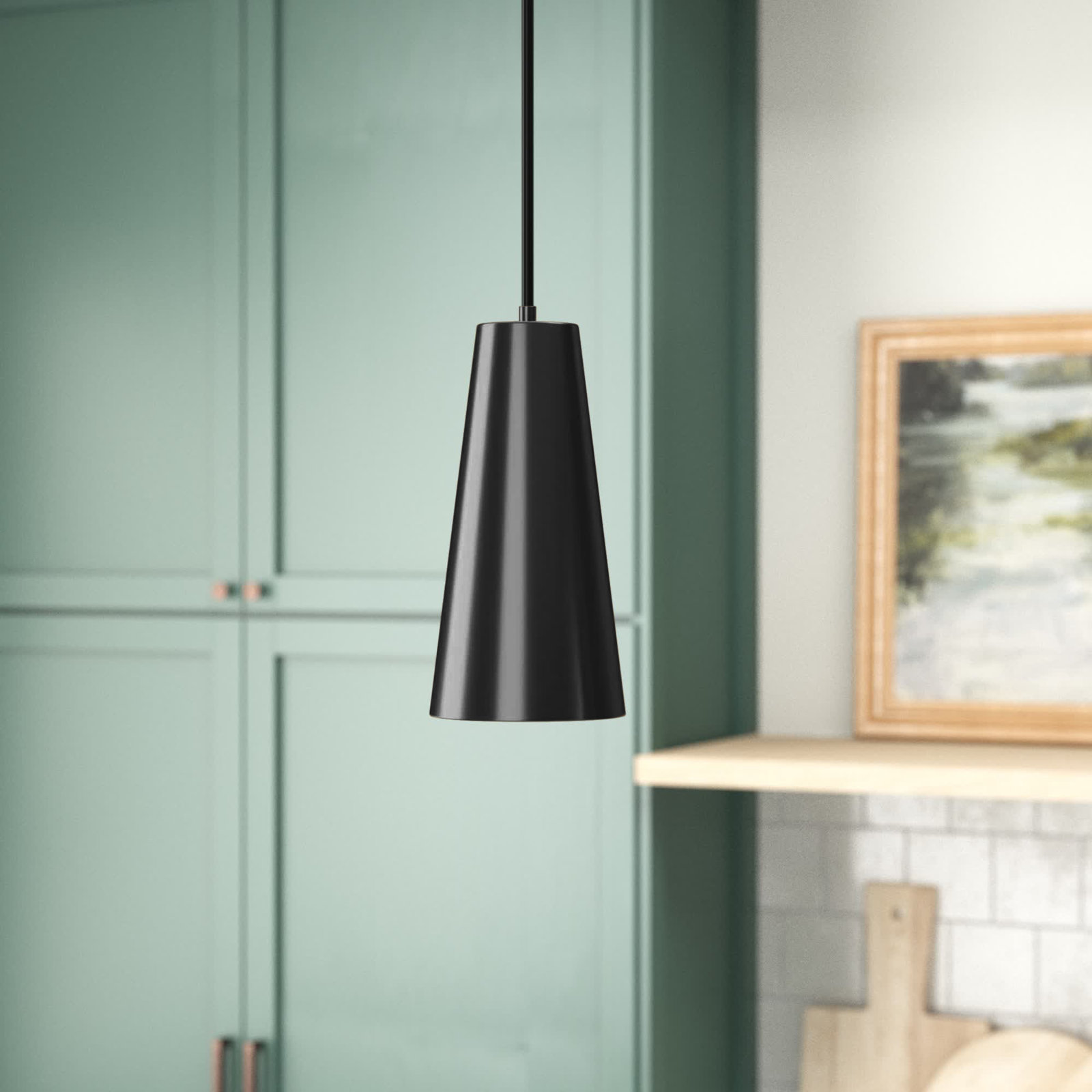 Deandra Single Light Metal Dimmable Pendant, Black Exterior/Gold Leaf Interior