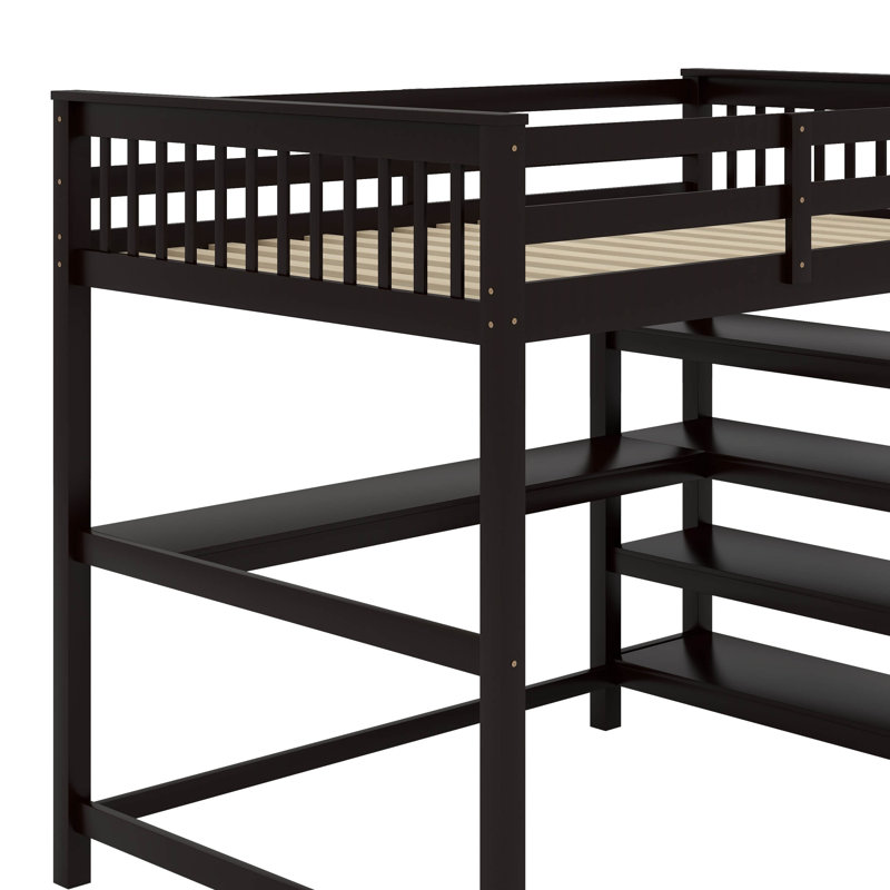 Full Size Loft Bed With Shelves And Desk, Espresso