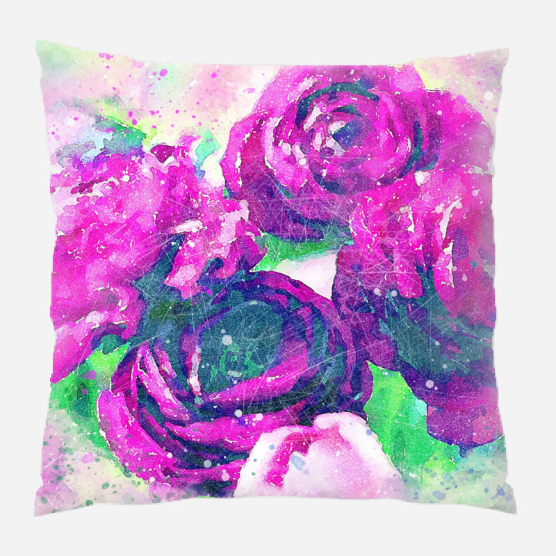 Coussin décoratif fleurs Gaen, Microsuède, Intérieur