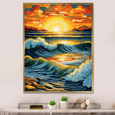 «Bright Sunset of Waves Breaking At The Shore III», reproduction sur toile