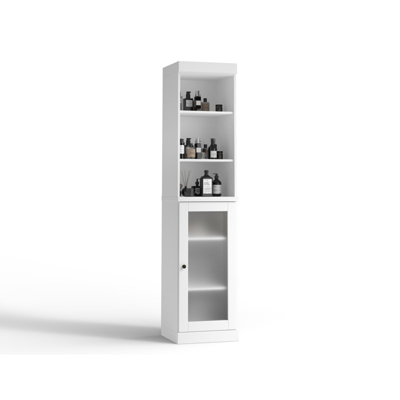 100% Solid Wood 16.5" Bathroom Storage Cabinet with Frosted Glass Doors and Adjustable Shelves, White