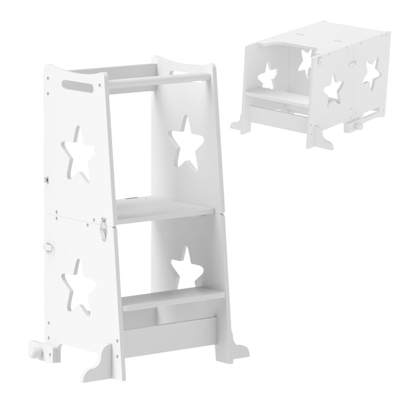 Arnfrith Toddler Step Stool 2 in 1 Toddler Step Safety Rail KitchenWhite