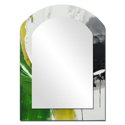Green And Black Geometric Enchantment II - Marble Arch Unique Mirror, Green Asymmetrical Large Wall Mirror, Printed Metal Art