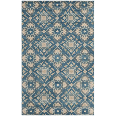 Tapis bleu / gris en laine / coton touffeté à la main Amory