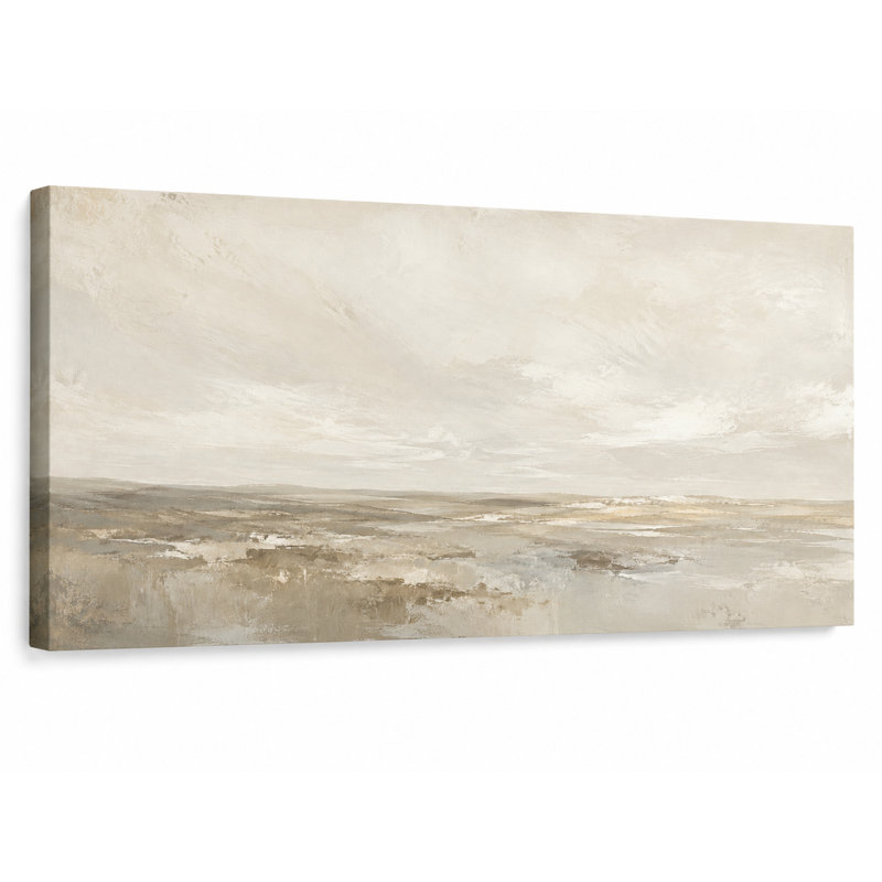 Paysage côtier abstrait beige et gris enveloppé Ingeburg, L 55 po x H 27,5 po x P 1,5 po