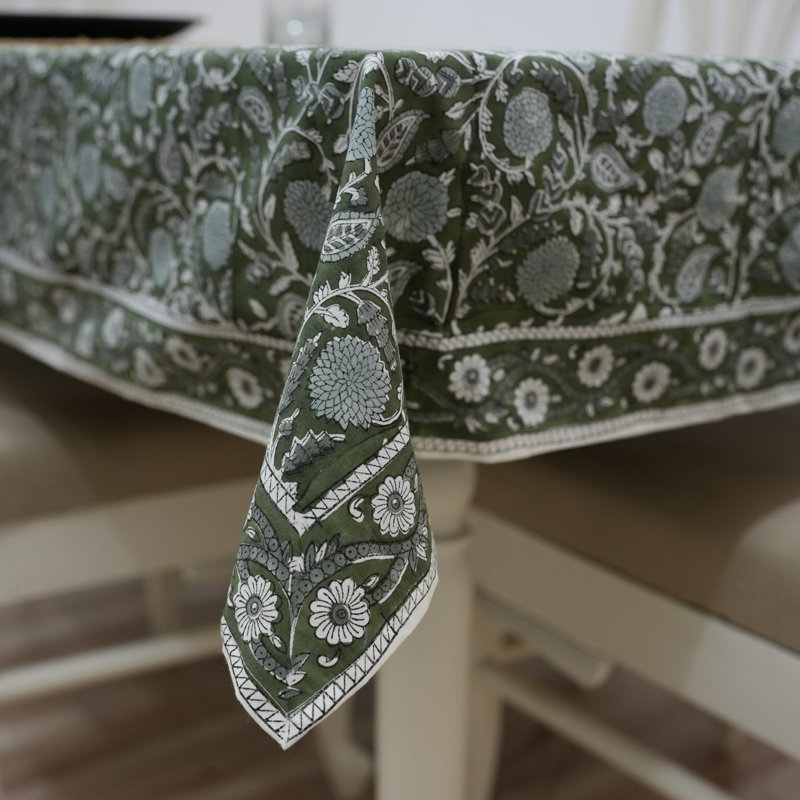 Couverture de table Botanical Block Print - Olive Serenity, Gopi, vert, L 72 po x L 160 po