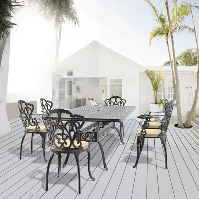 (Coussins de couleurs aléatoires) Ensemble de meubles de patio en aluminium coulé avec coussins