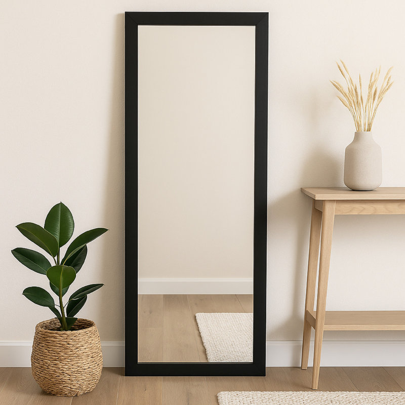 Miroir mural avec cadre rectangulaire haut, 24 x 71, métal noir