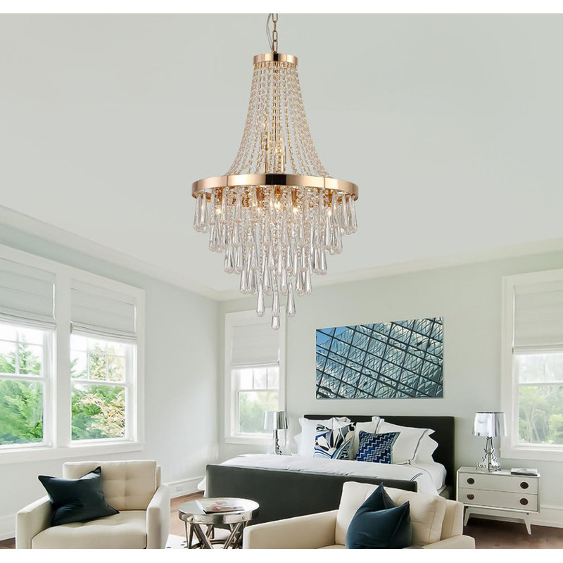 Lustre suspendu en cristal moderne de 20 po - conception étagée à 11 lumières | Luminaire suspendu élégant pour salle à manger, salon, vestibule (sans ampoules)