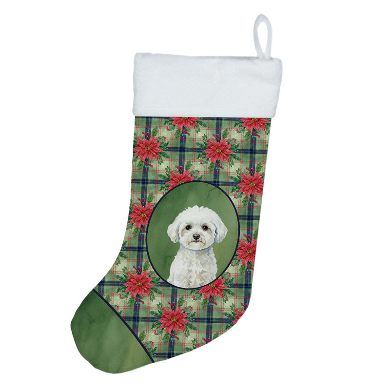 Chaussette de Noël Bichon Frise Poinsettias