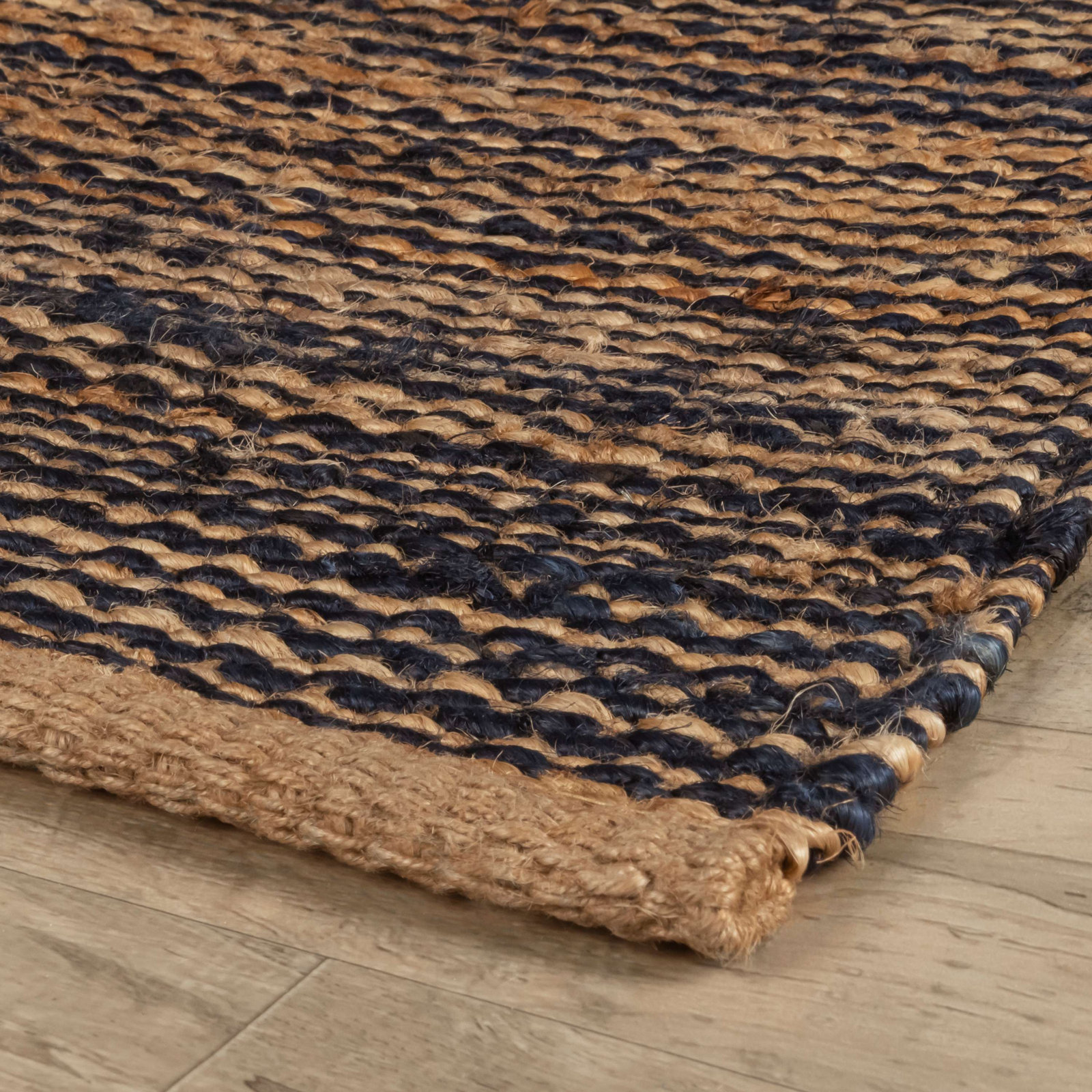 Striped Blue/Natural Handwoven Jute Rug, Rectangle 6' x 9'