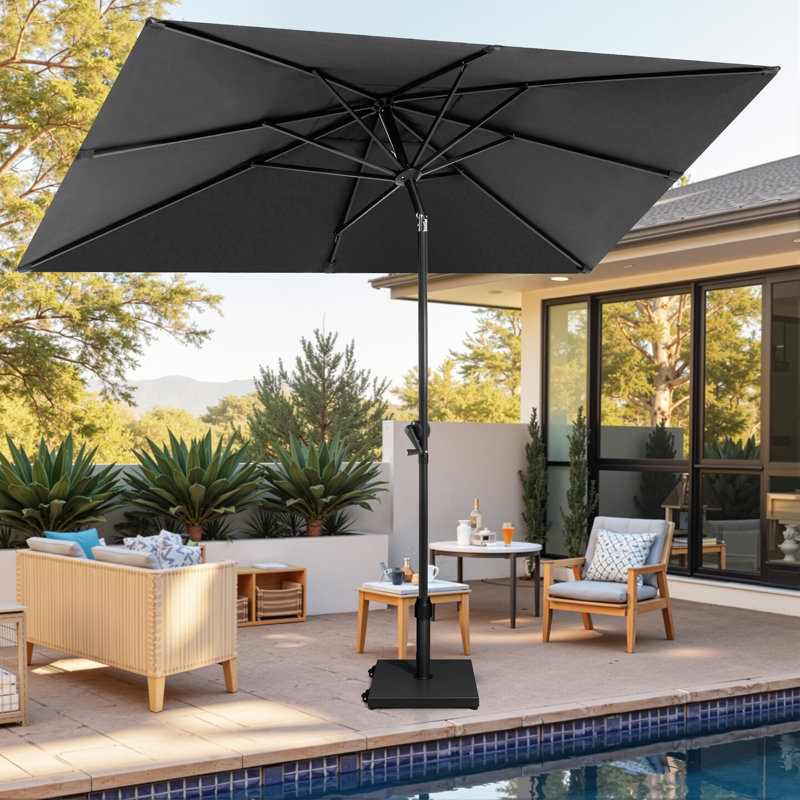 Parasol de marché rectangulaire 60 po x 106 po avec base lestée, Noir